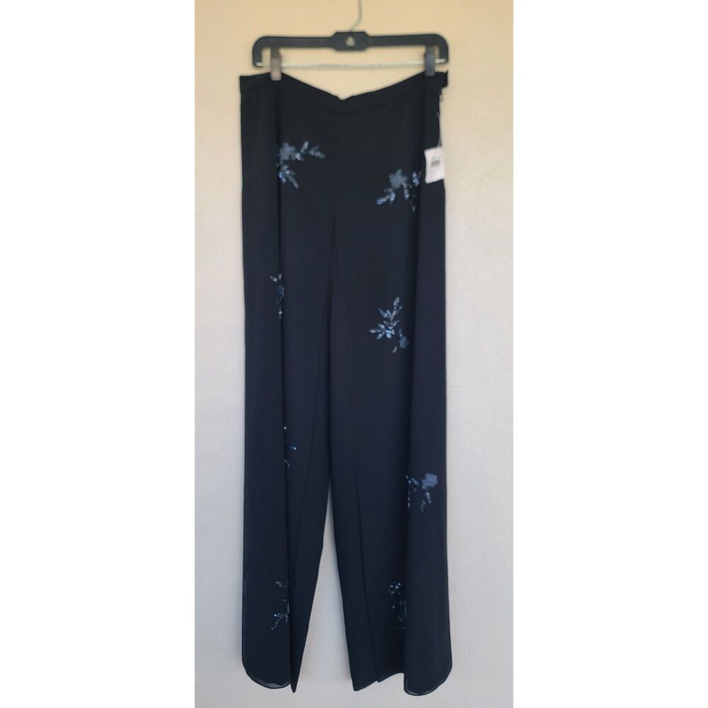 Andretta Donatello Vintage Black Sheer Wide-Leg Palazzo Pants Size L NWT